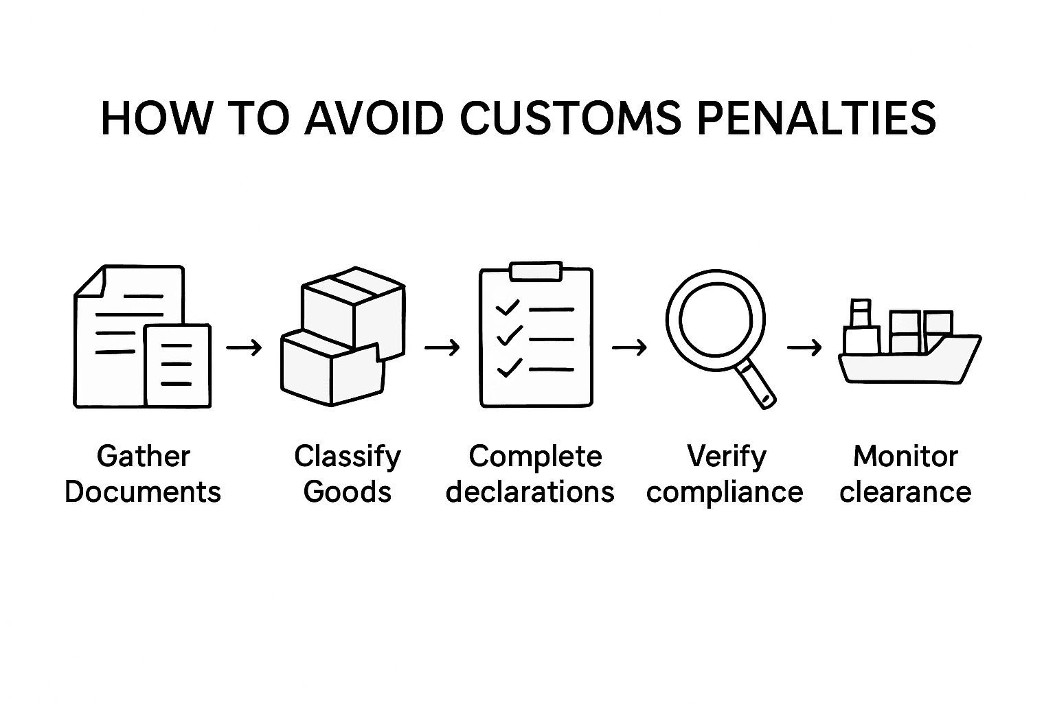 Infographic showing steps to avoid customs penalties