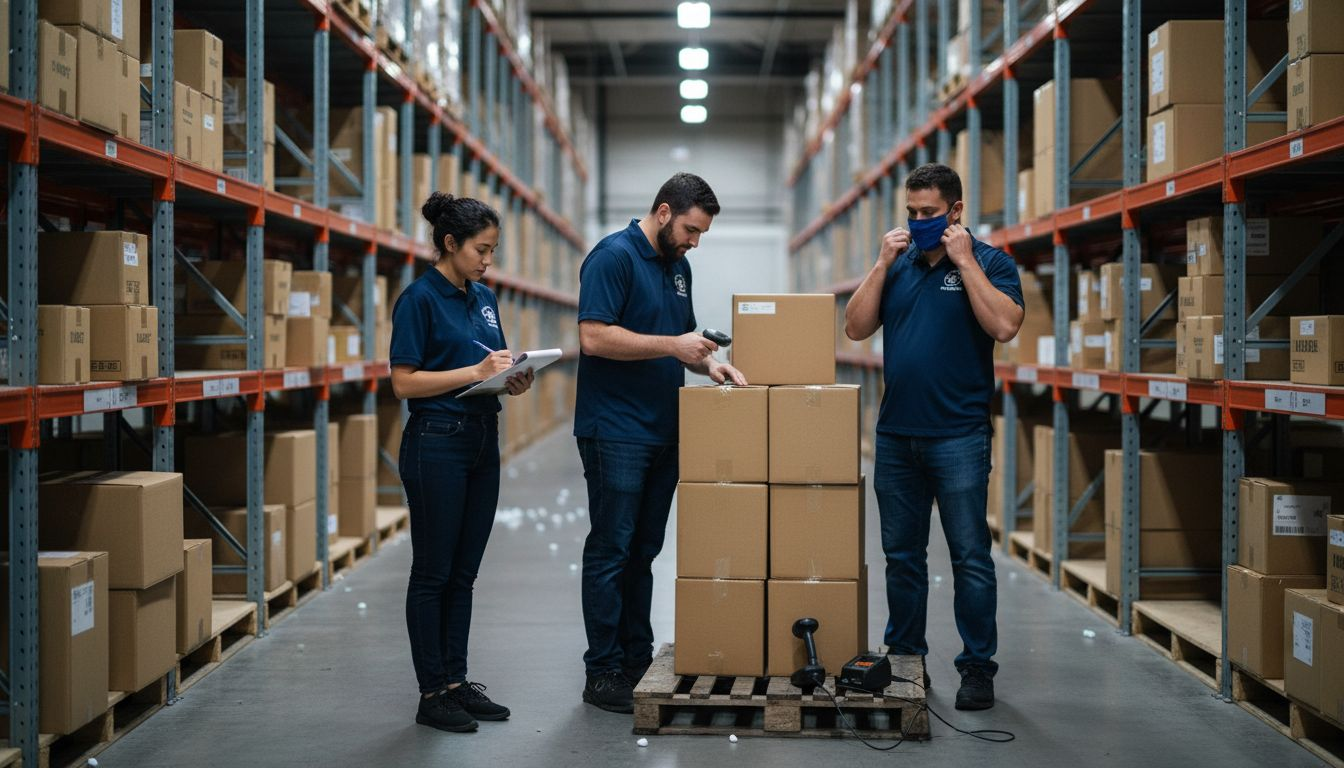 Warehouse team conducting inventory check