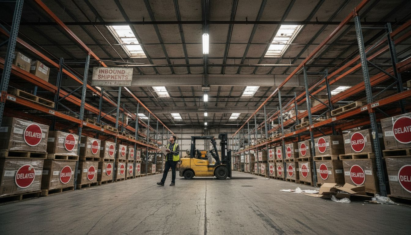 Supervisor checks delayed warehouse shipments