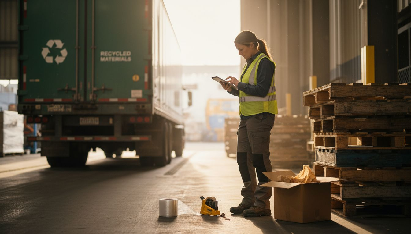 Logistics coordinator checks green shipping dock