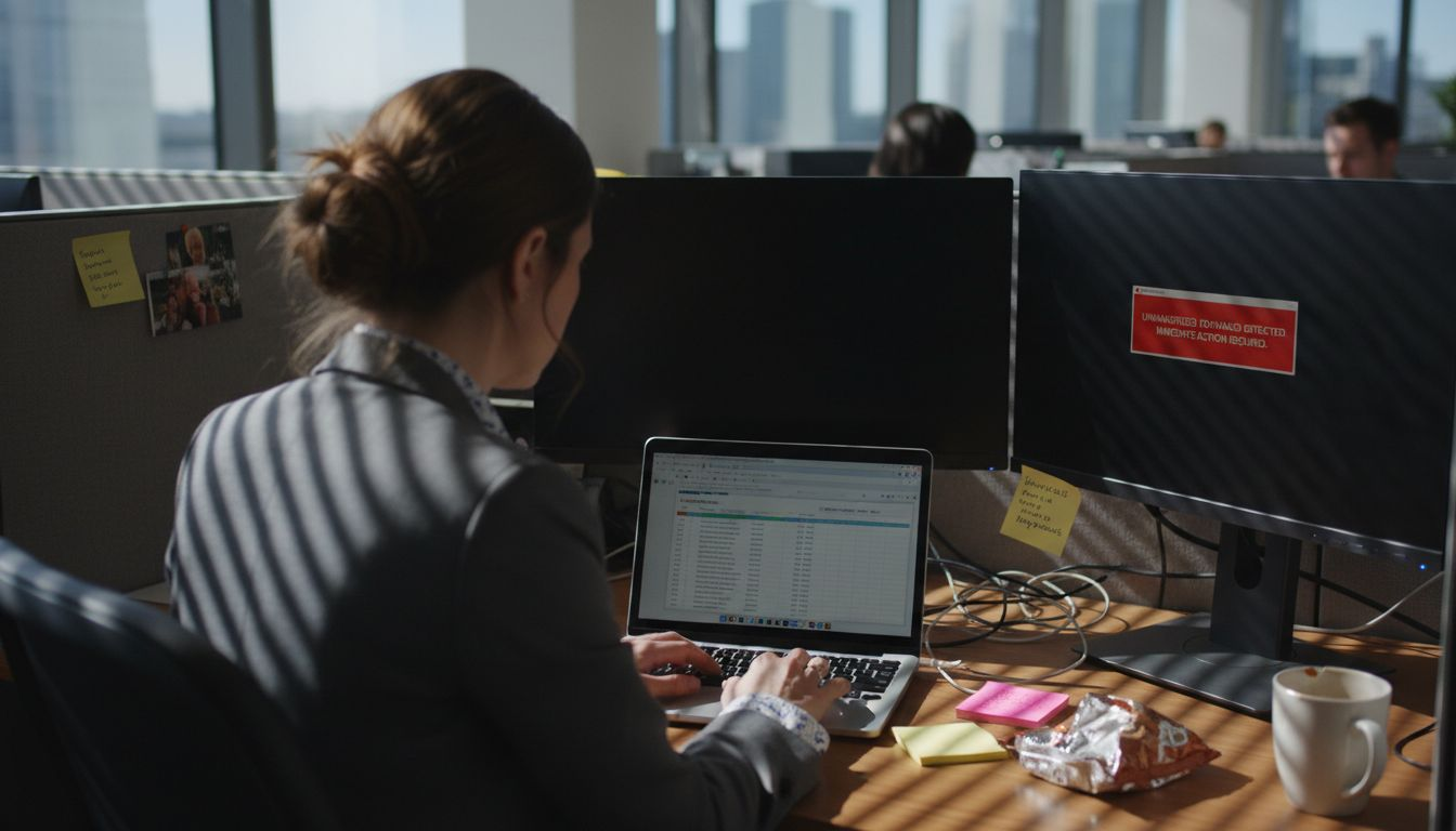 Office worker reviewing digital asset spreadsheet
