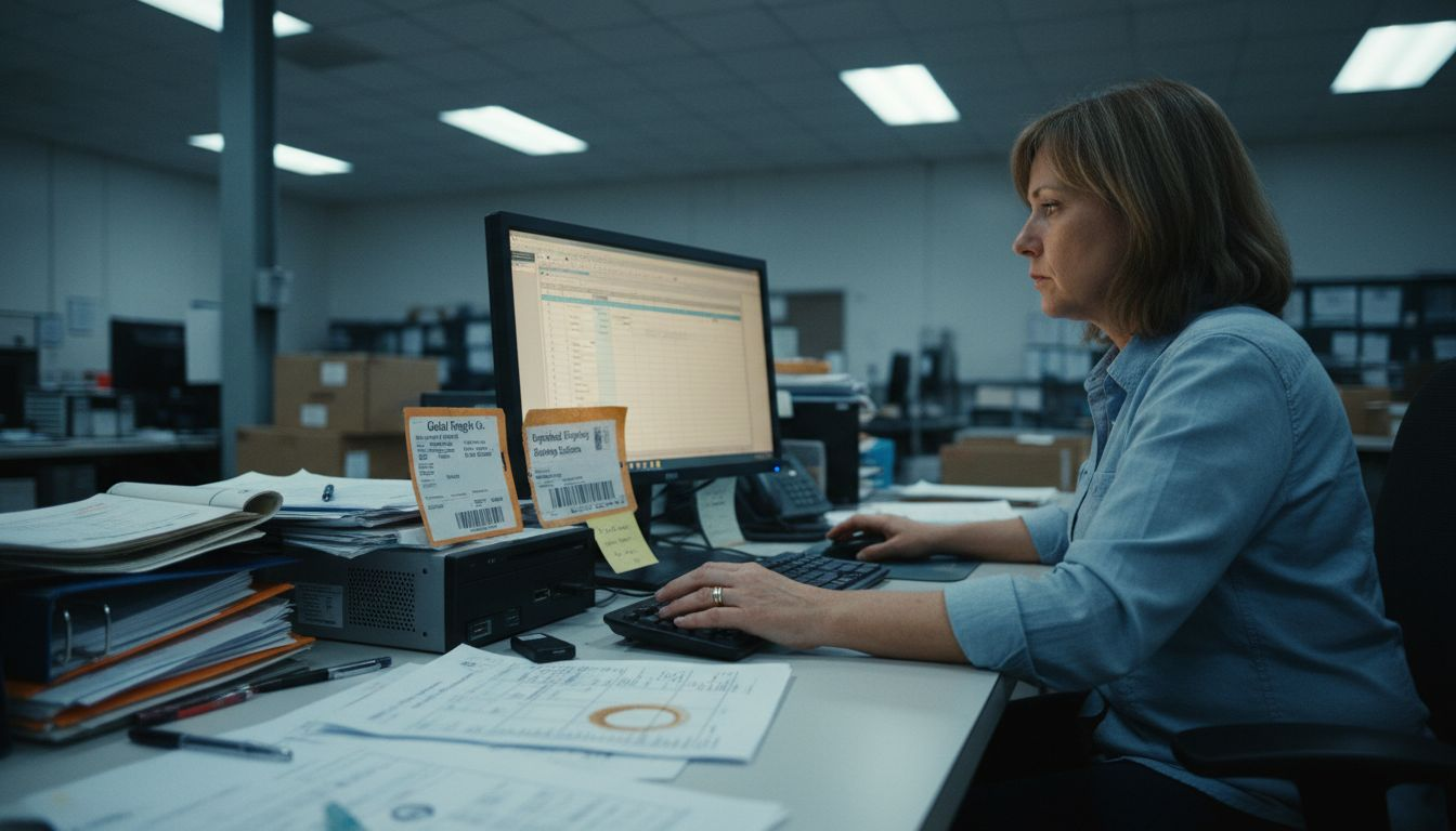 Worker entering ISF form data into computer