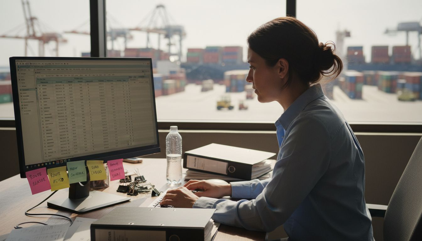 Coordinator reviews shipping options at busy port