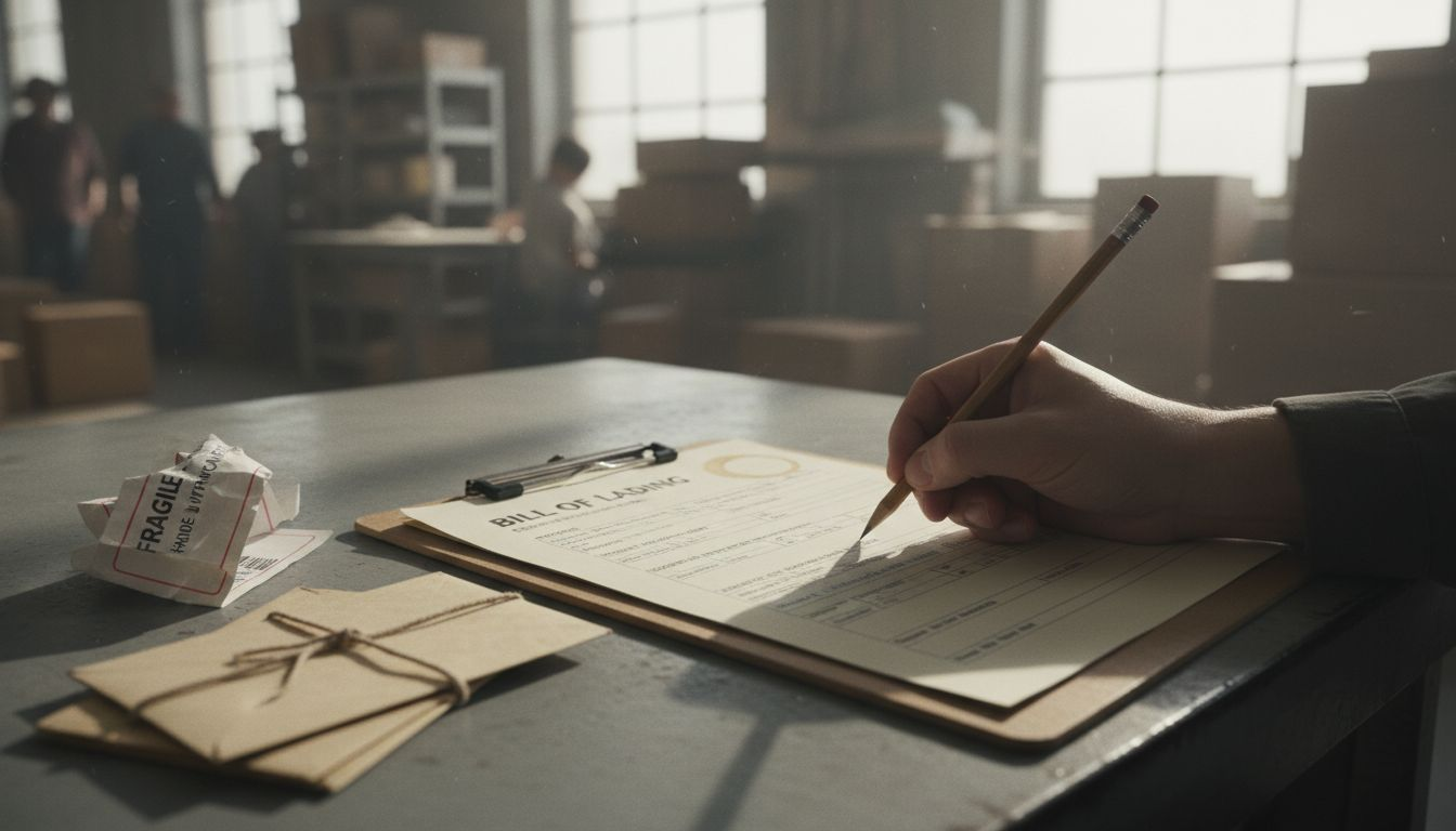 Hand completing Bill of Lading paperwork