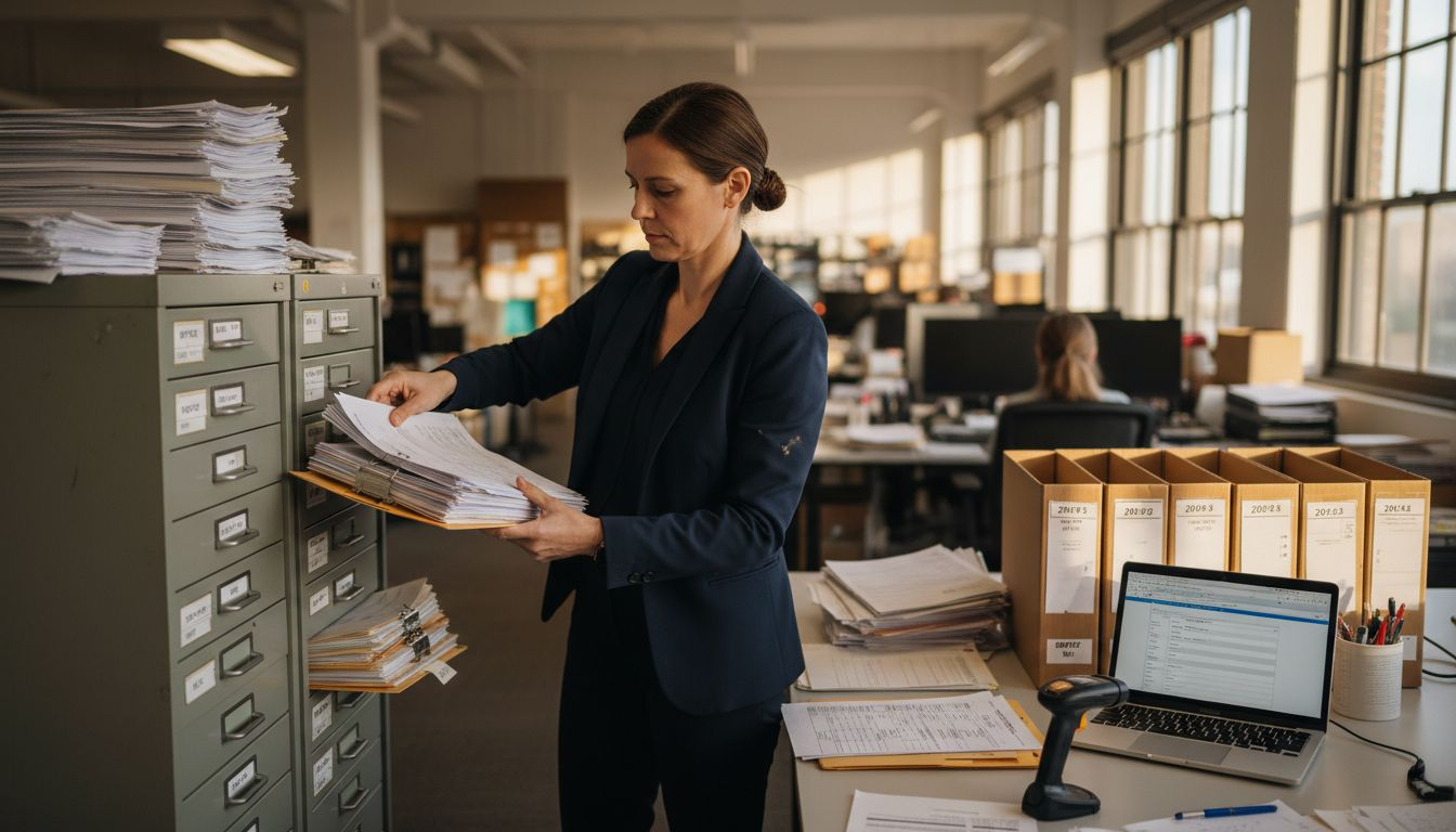 Logistics expert sorting ISF shipping documents