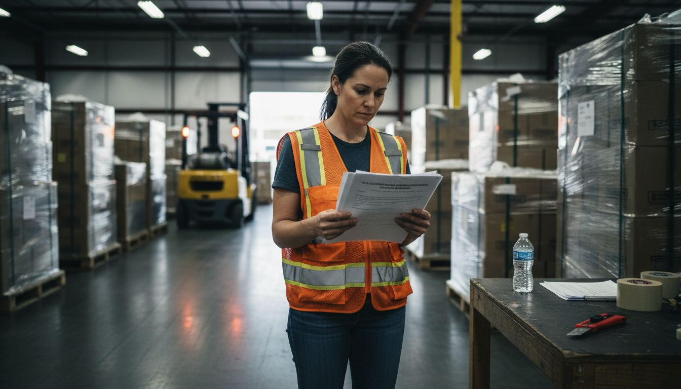 Logistics manager checking bond paperwork in warehouse