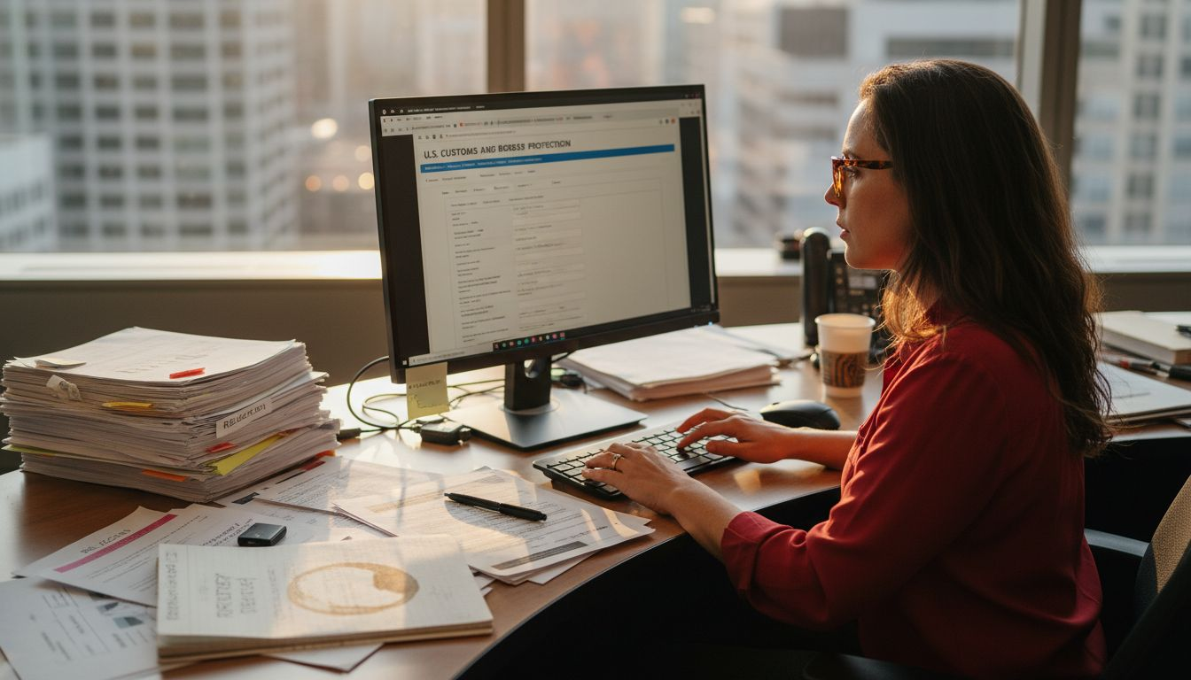 Manager entering electronic customs form data