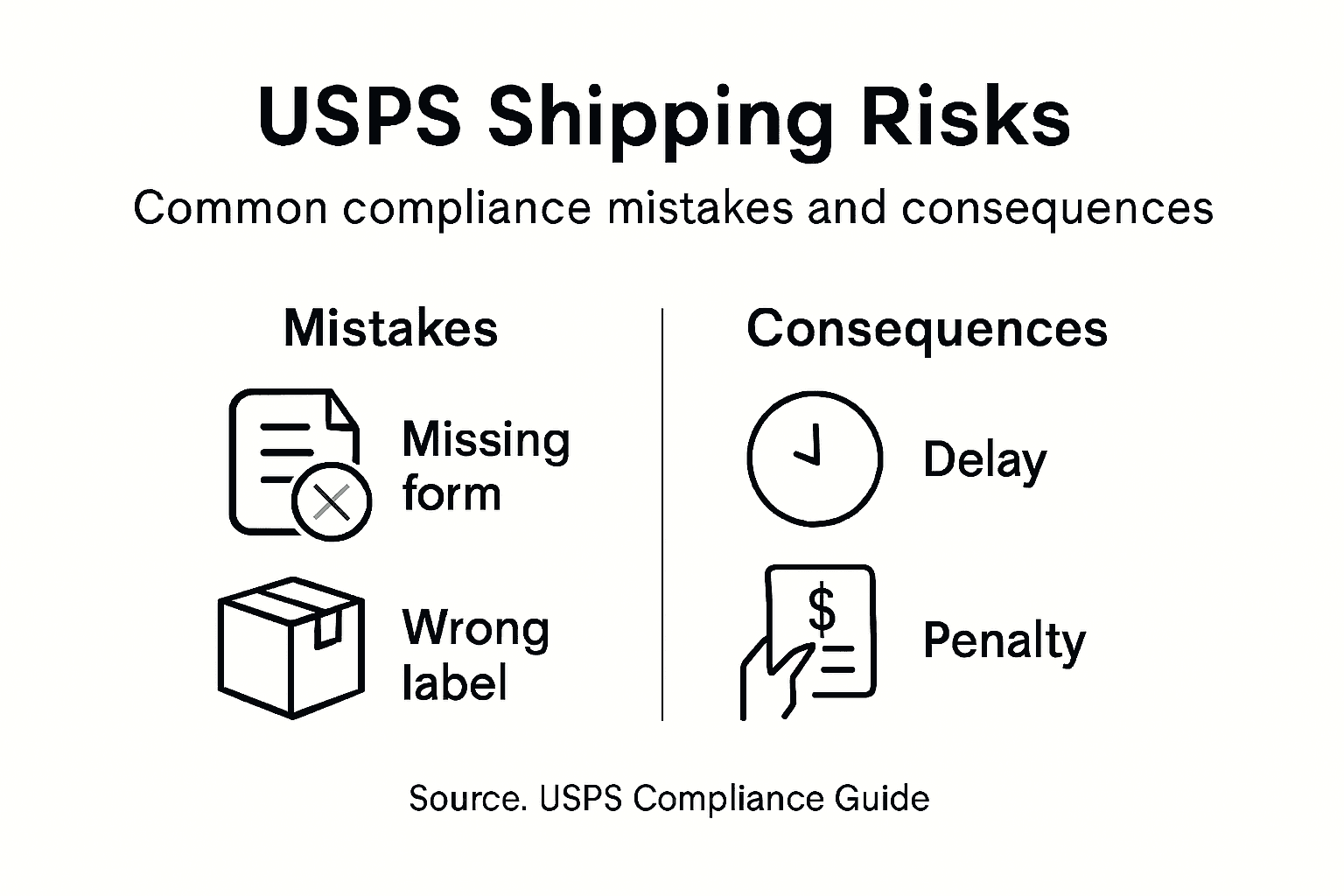 Infographic showing USPS risks and mistakes