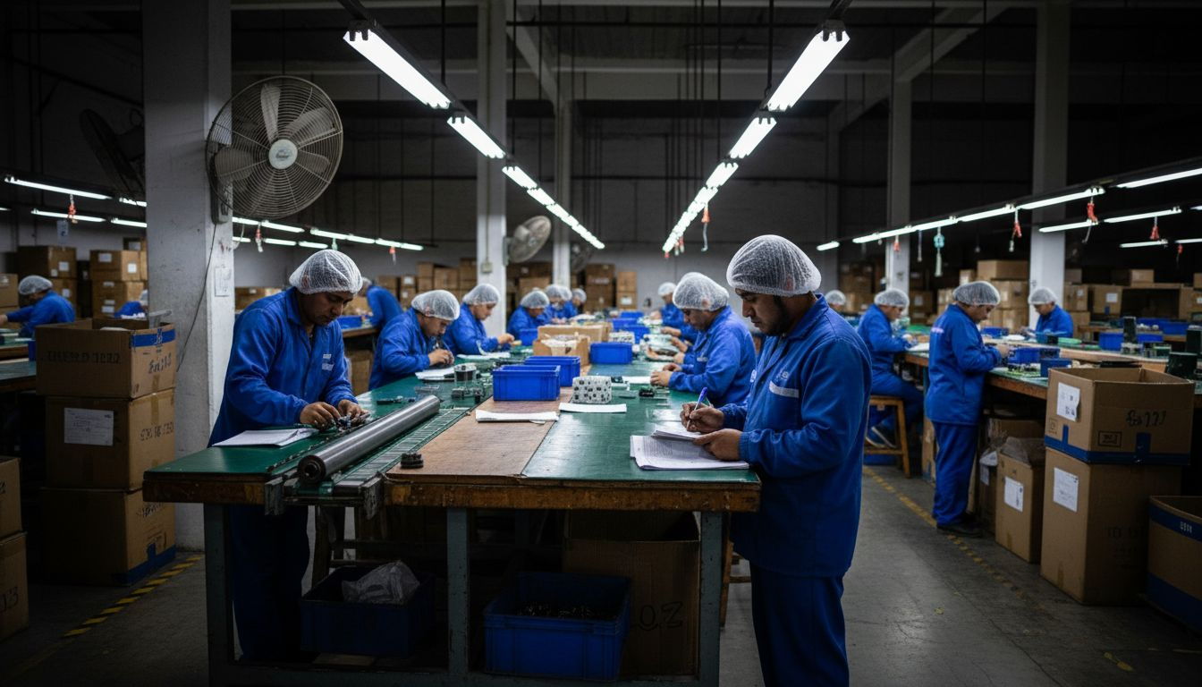 Factory workers assemble electronics in Monterrey