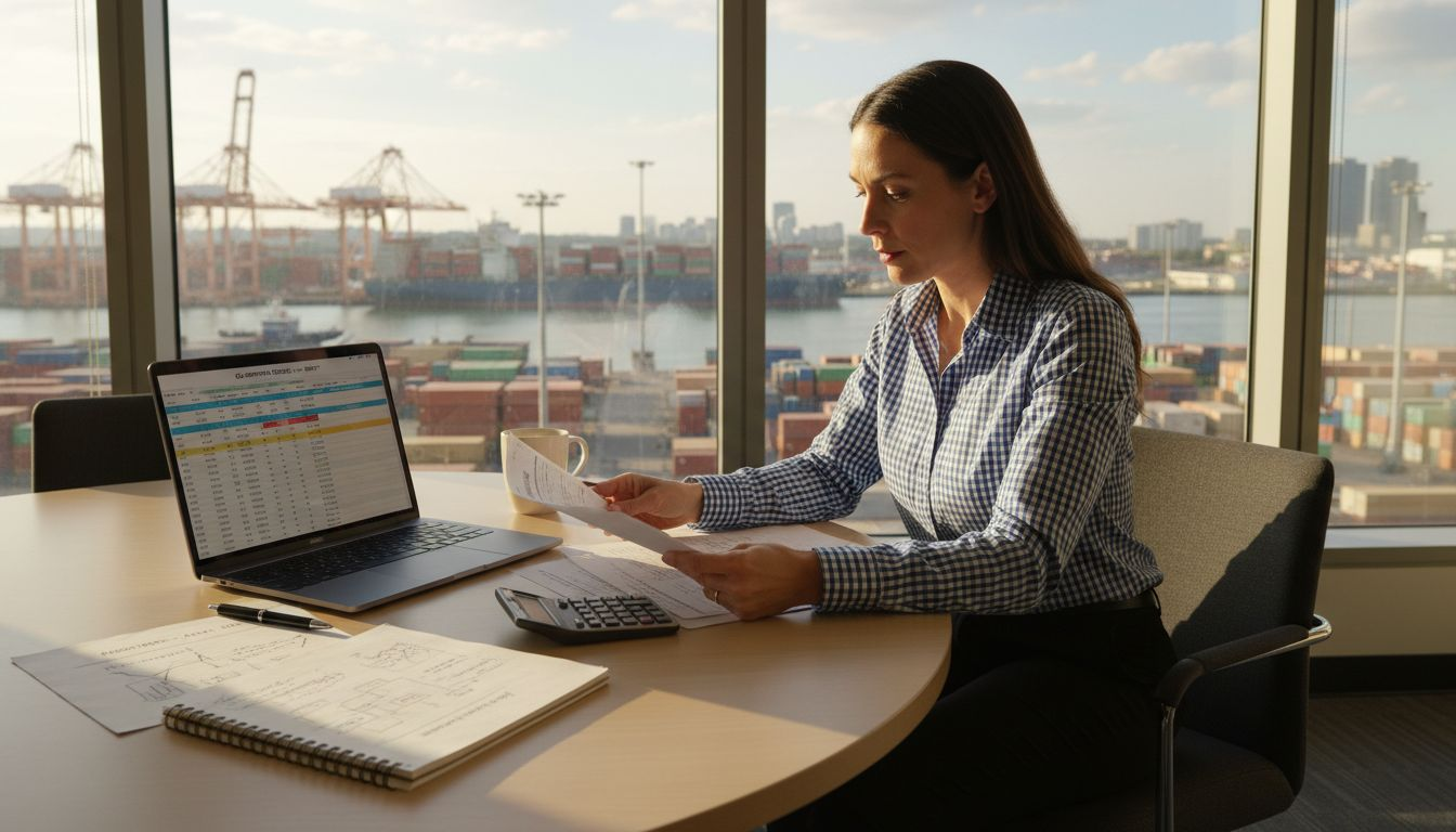 Broker analyzing tariffs with port view