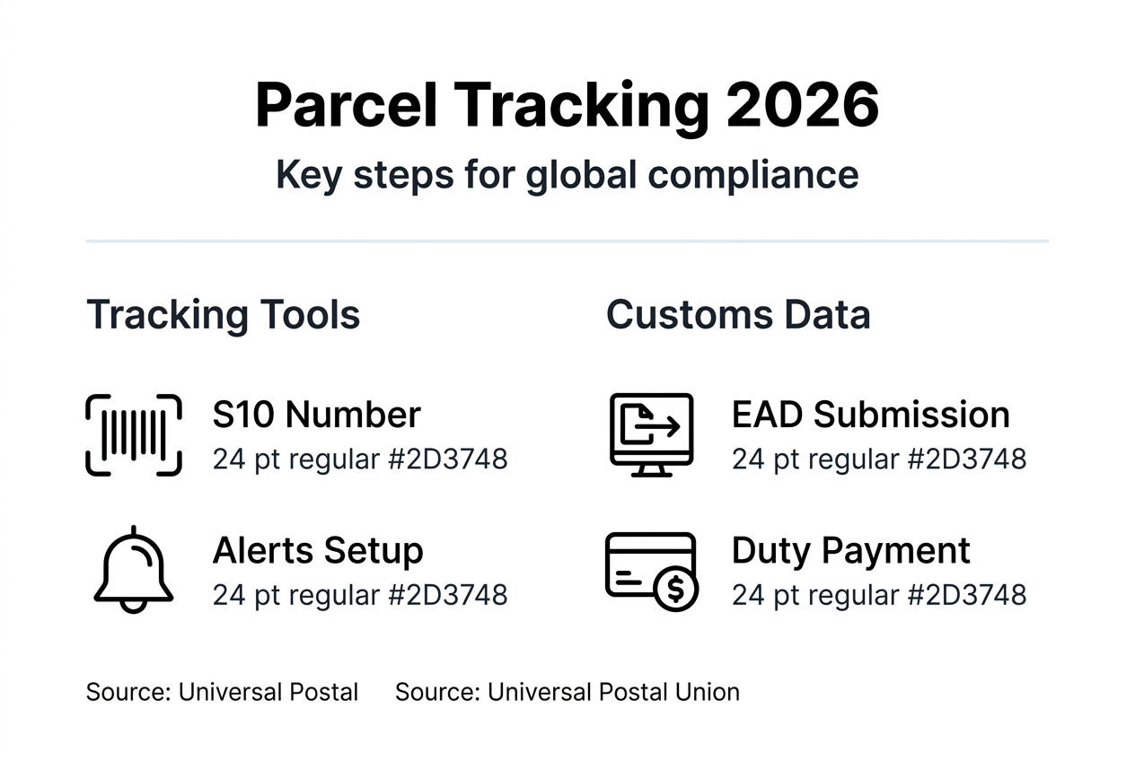 Infographic showing parcel tracking and customs workflow