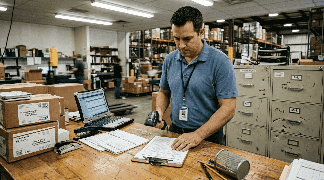 Coordinator reviewing customs clearance checklist