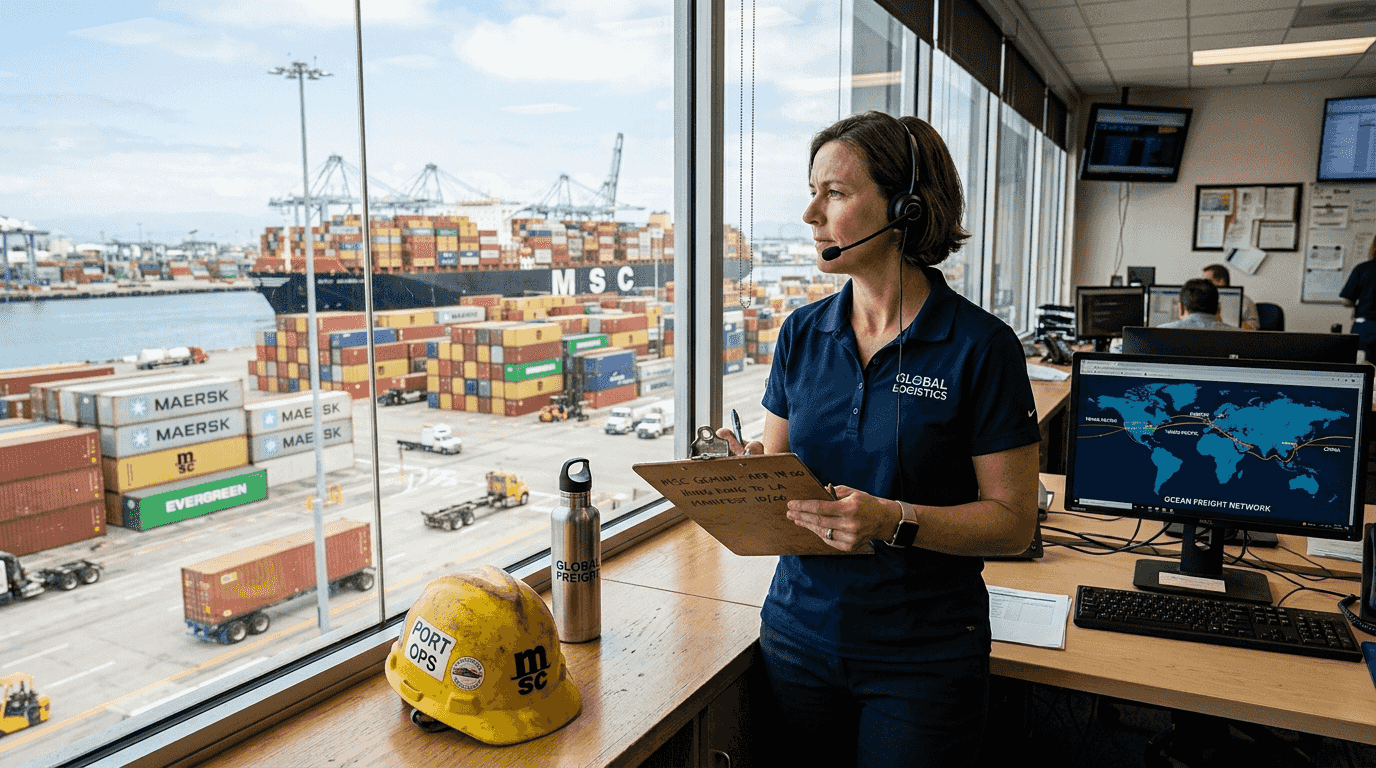 Freight forwarder overseeing port region operations