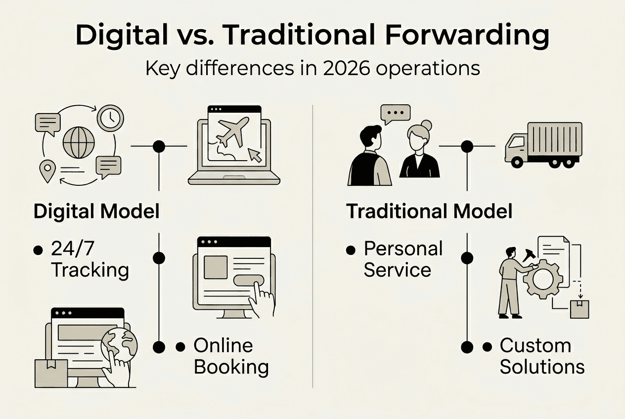 Infographic comparing digital and traditional freight forwarding