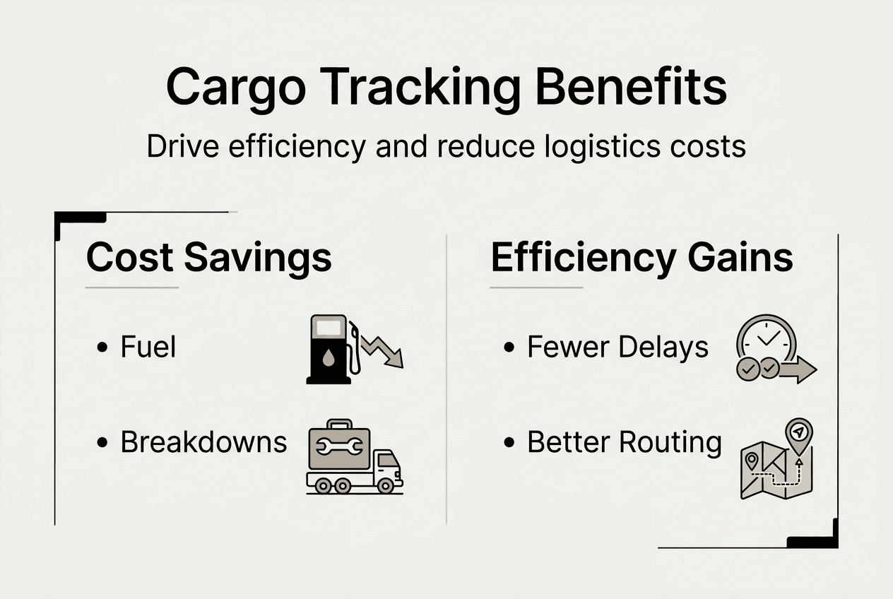 Infographic showing cargo tracking cost and efficiency benefits