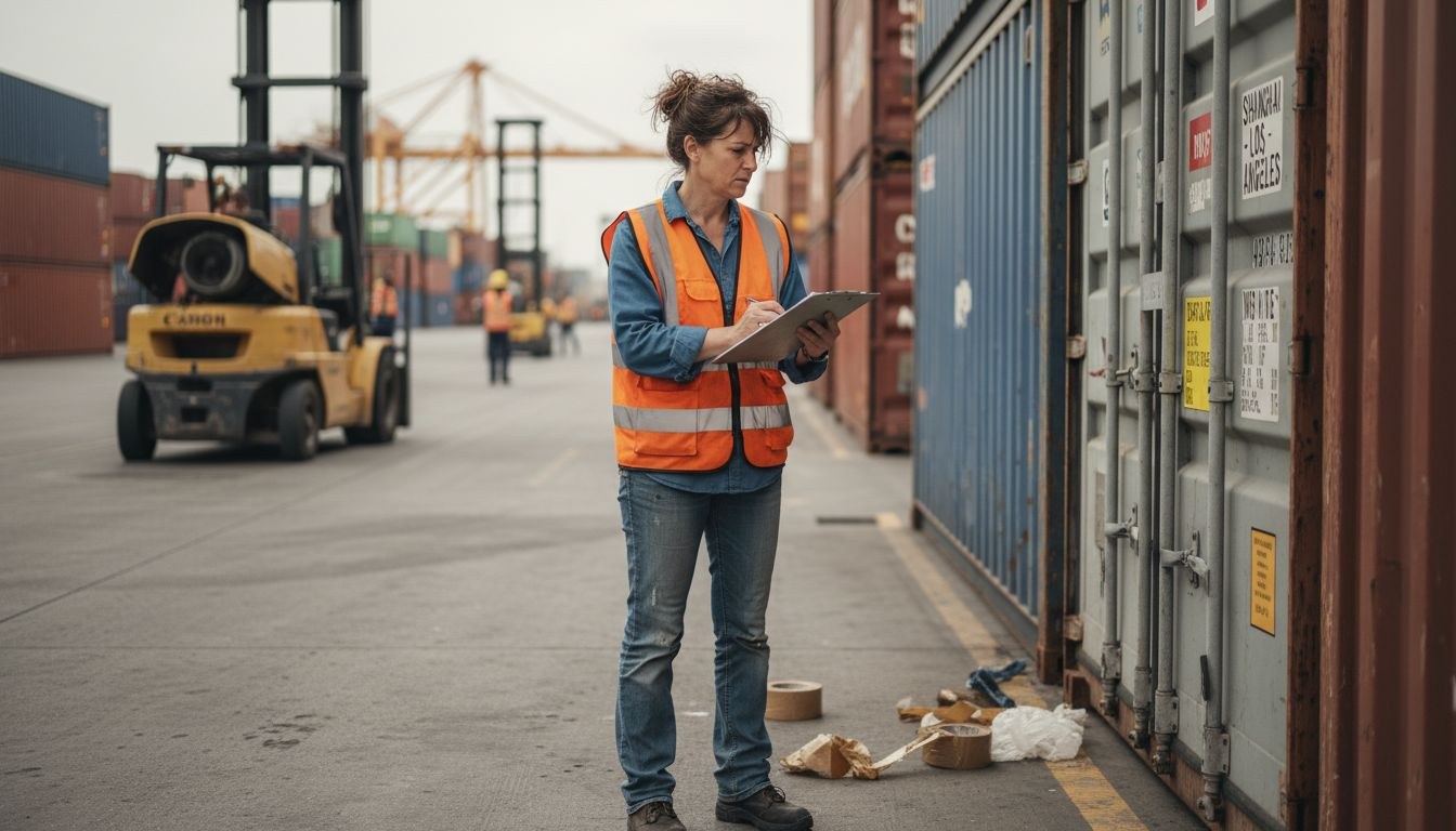 Dock supervisor reviewing mismatched cargo labels