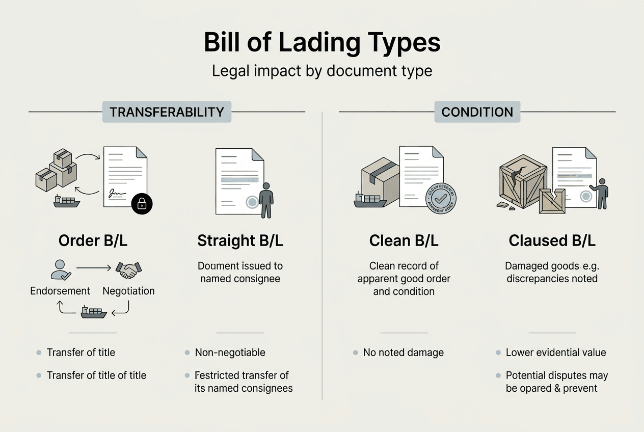 Infographic shows types and legal impact of bills of lading