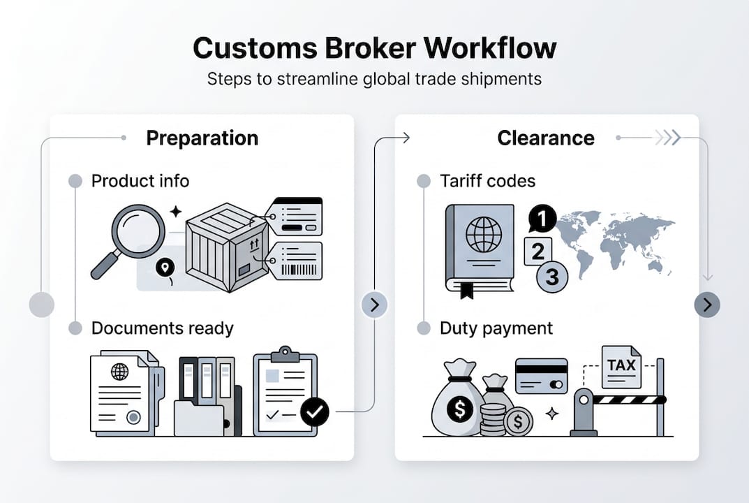 Infographic showing customs broker workflow steps
