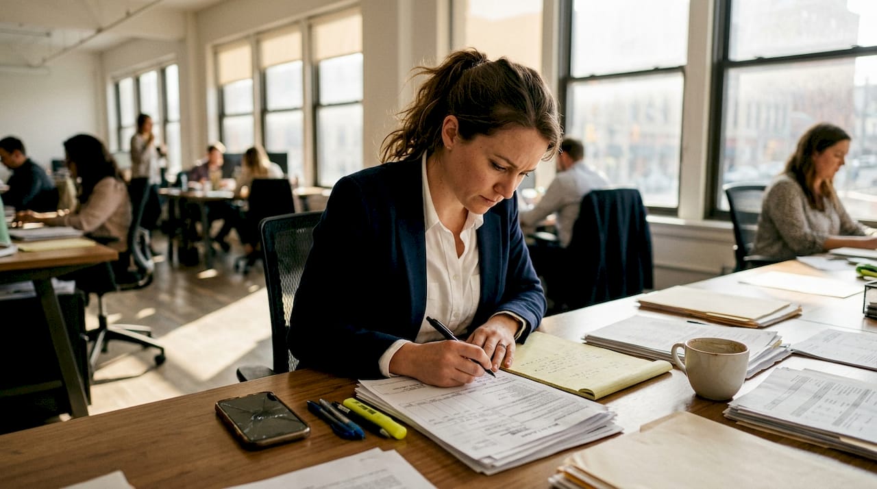 Customs broker verifying shipment paperwork