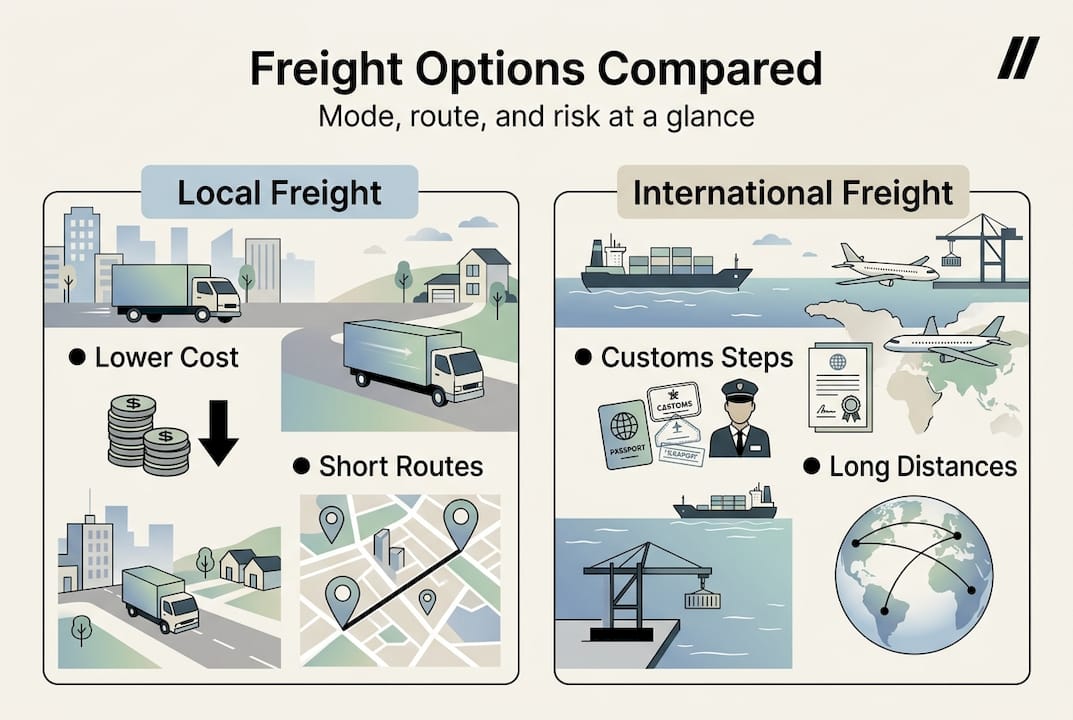Infographic comparing freight mode and route options