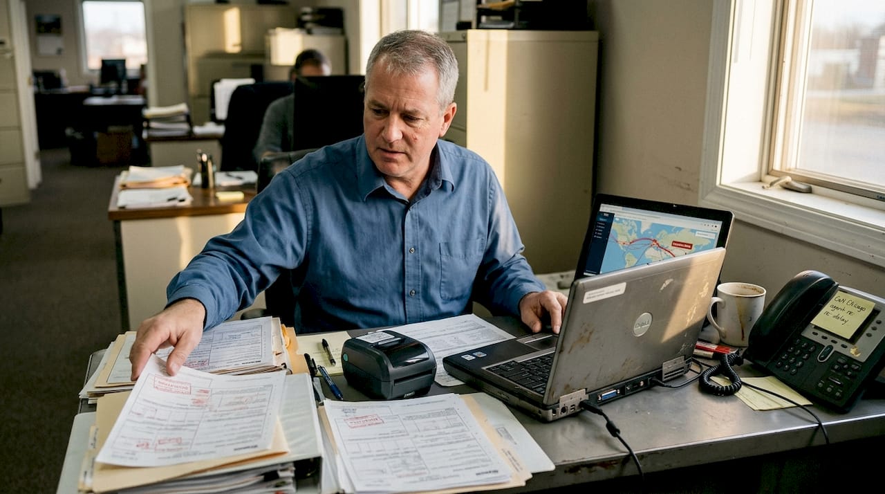 Freight manager handling customs paperwork challenges