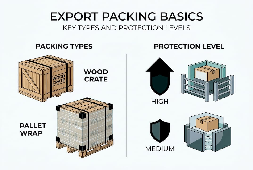 Infographic on export packing types and protection