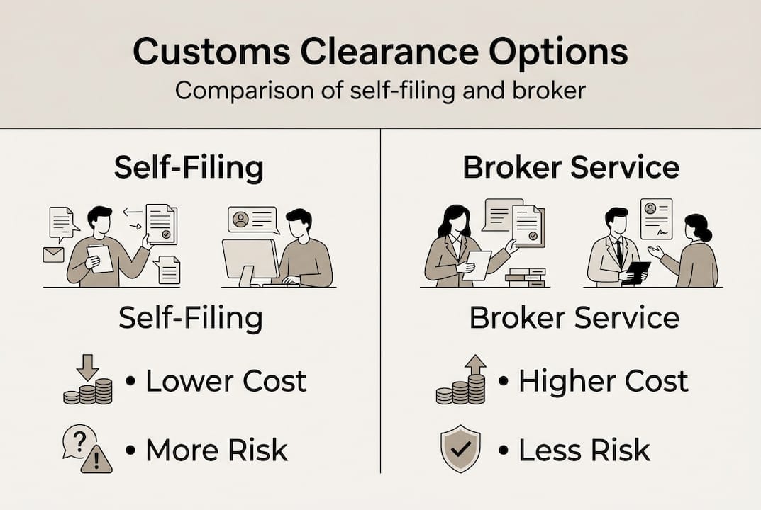 Infographic comparing self-filing and broker options