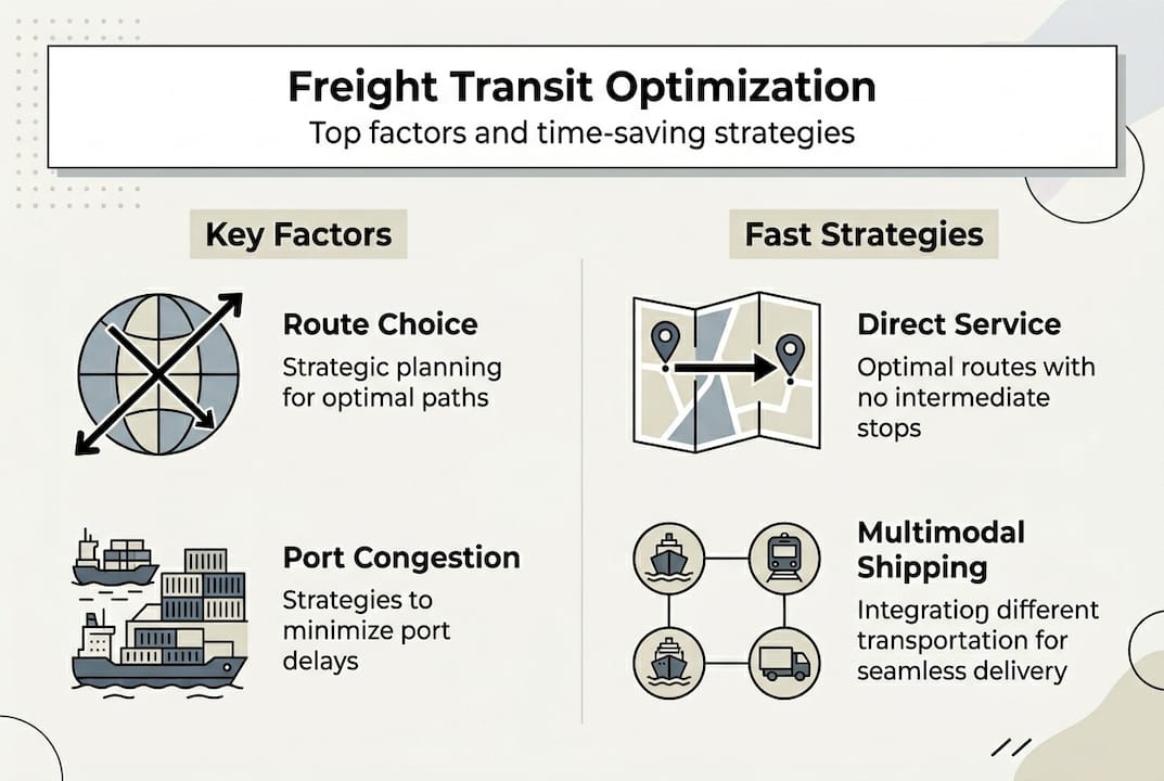 Infographic summarizing freight transit factors and strategies