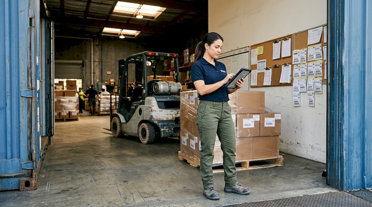 Coordinator logging cargo in warehouse container