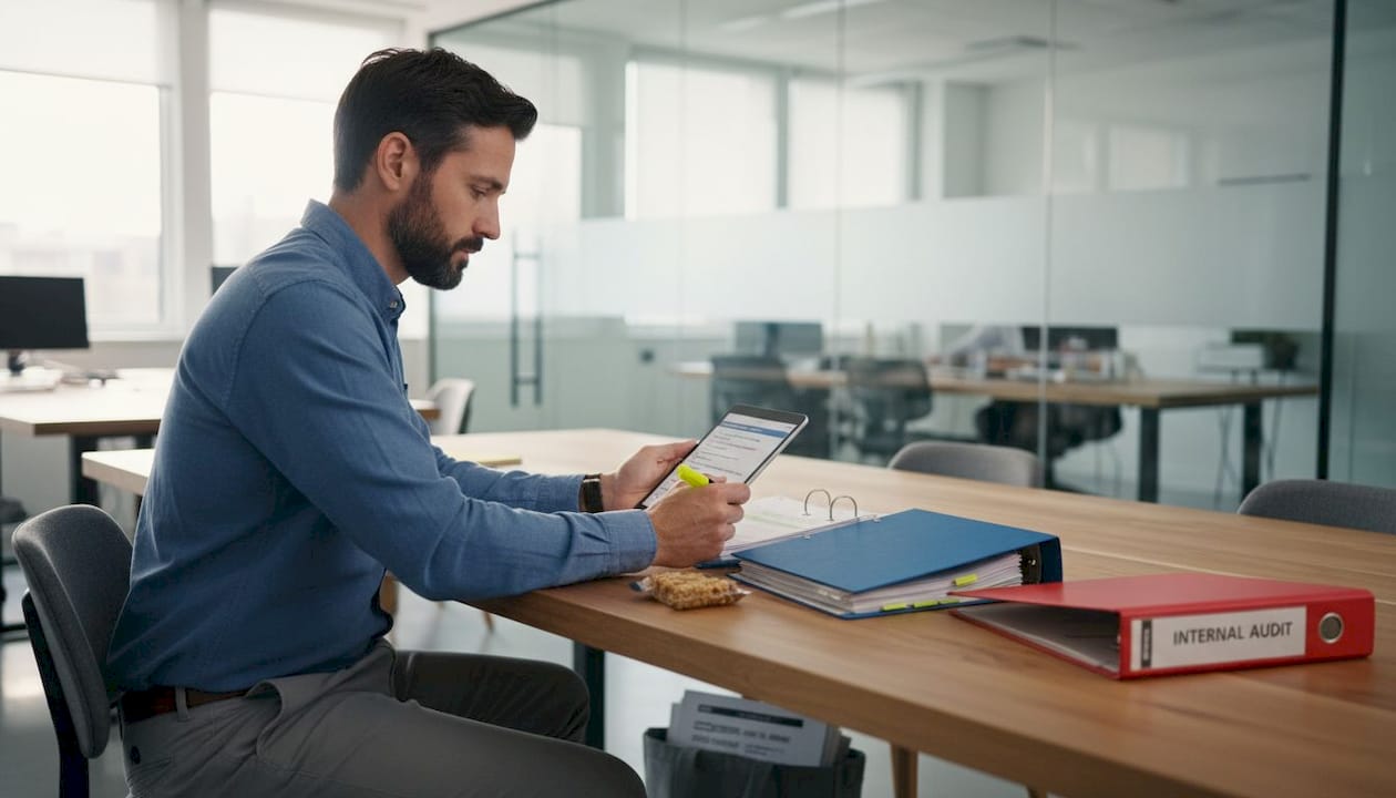 Compliance officer checking import documents