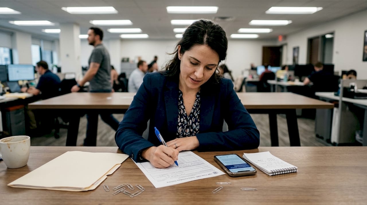 Specialist completing US customs entry forms