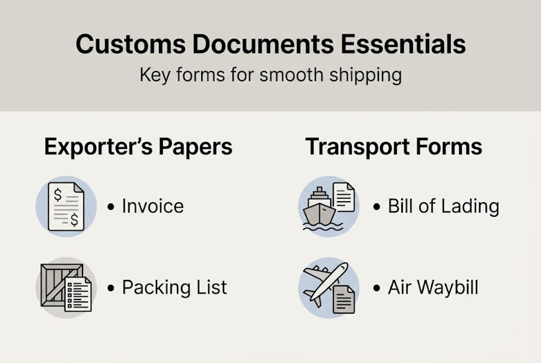 Infographic summarizing customs documents essentials