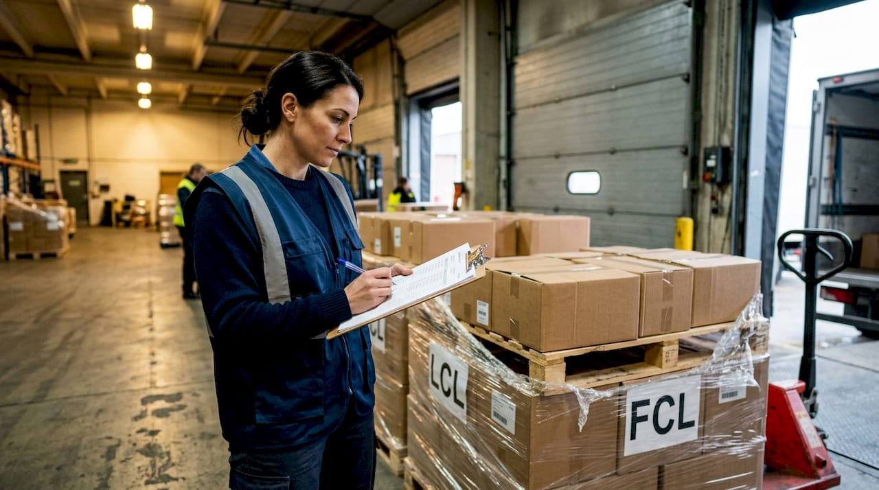Supervisor compares LCL and FCL cargo in warehouse