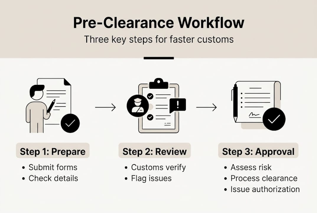 Infographic showing customs pre-clearance steps