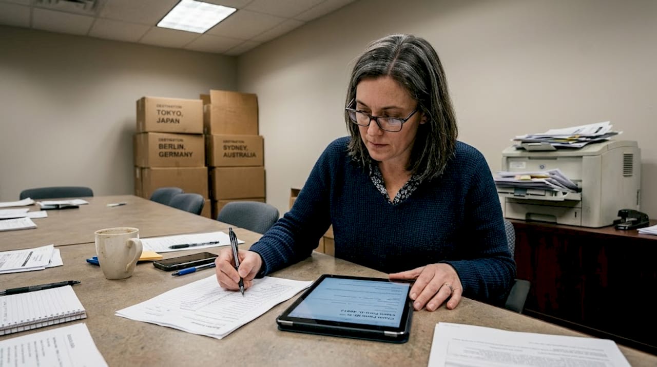 Staff reviewing freight claim documents