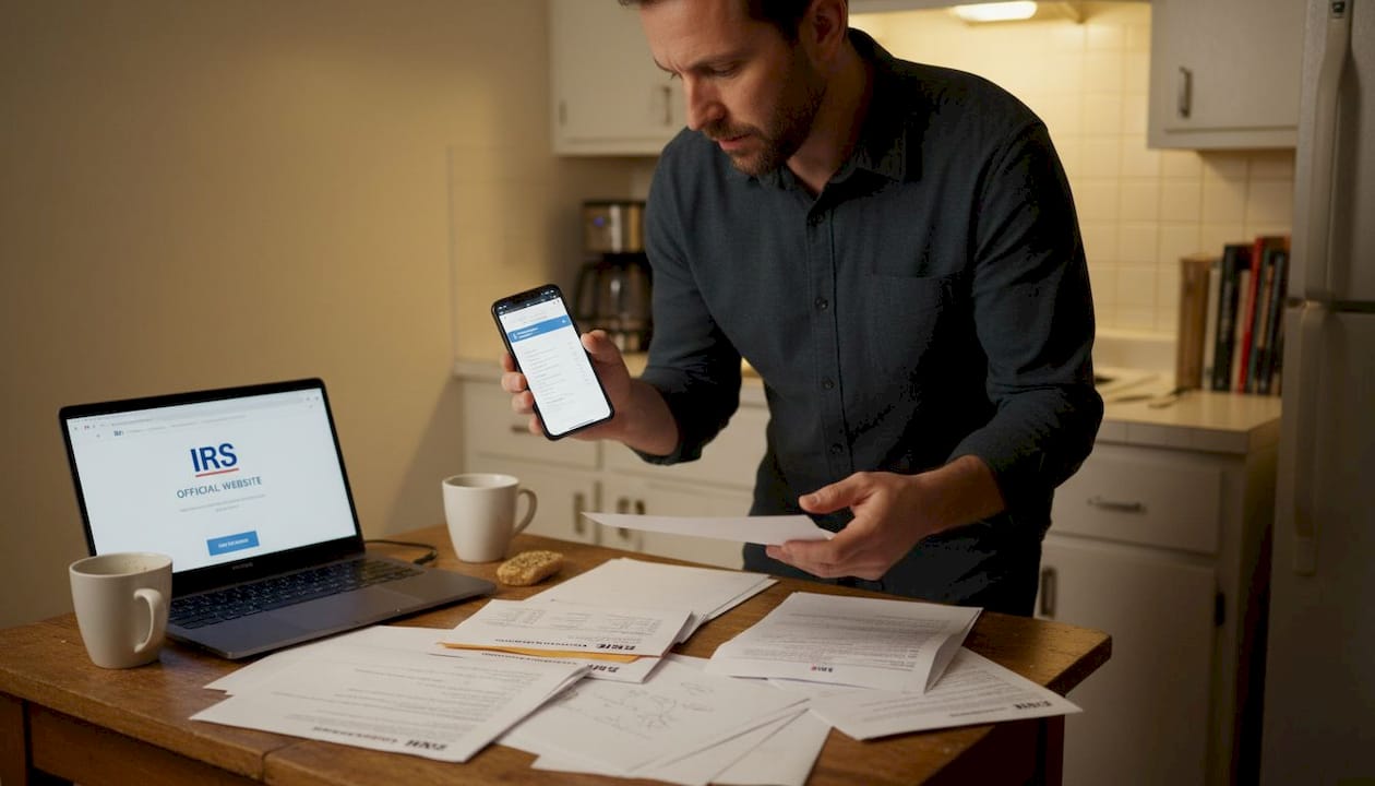 Person verifying IRS number accuracy paperwork