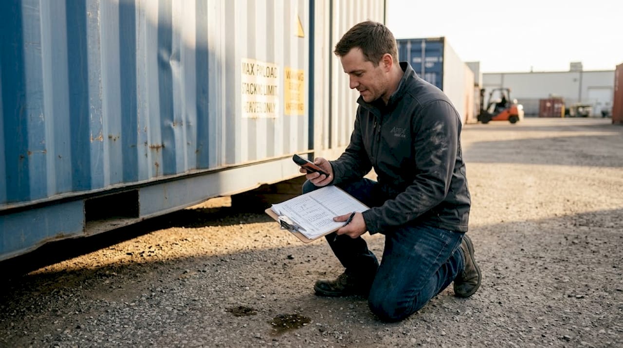 Technician checks GPS tracking by container
