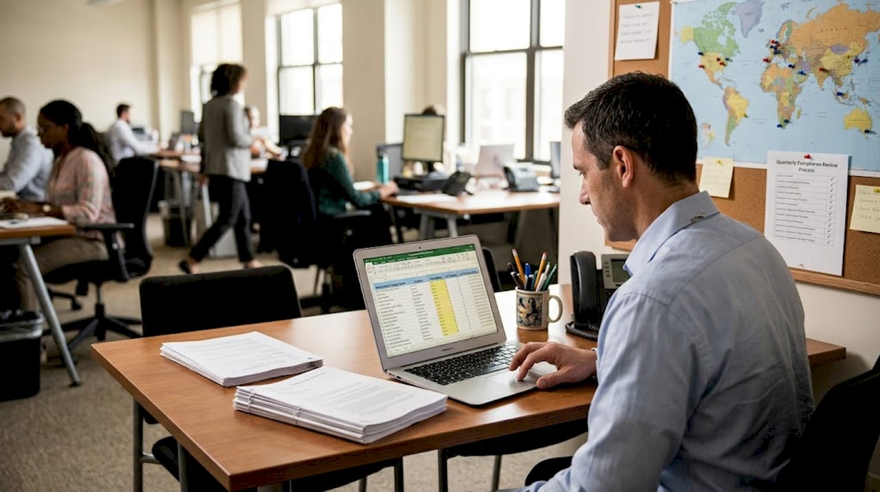 Businessman performing compliance screening checks