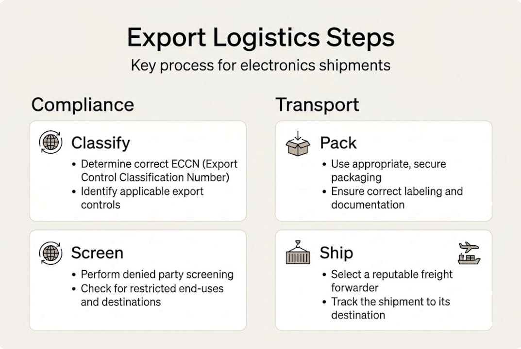 Infographic of electronics export logistics process