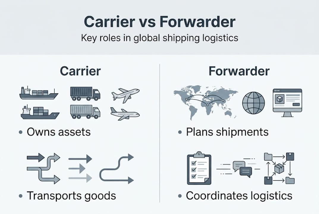 Infographic comparing carrier and forwarder key roles