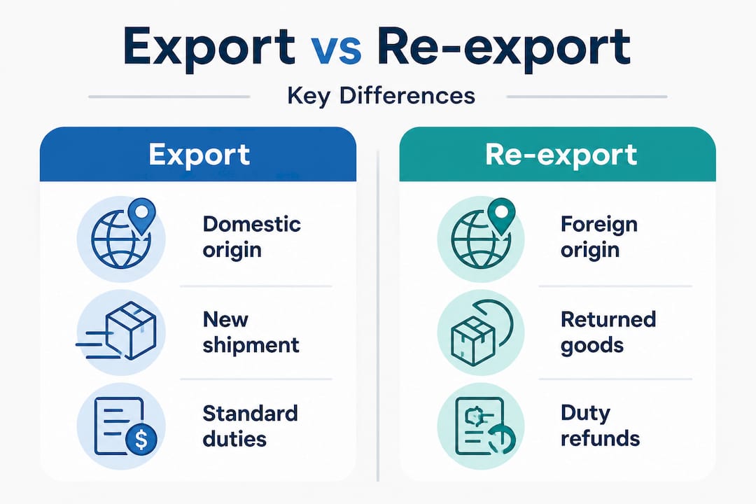 Infographic comparing export and re-export side by side