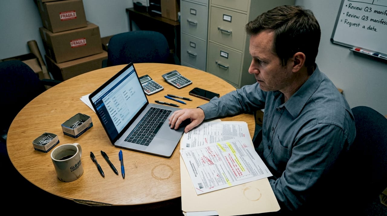 Assistant correcting customs shipment paperwork