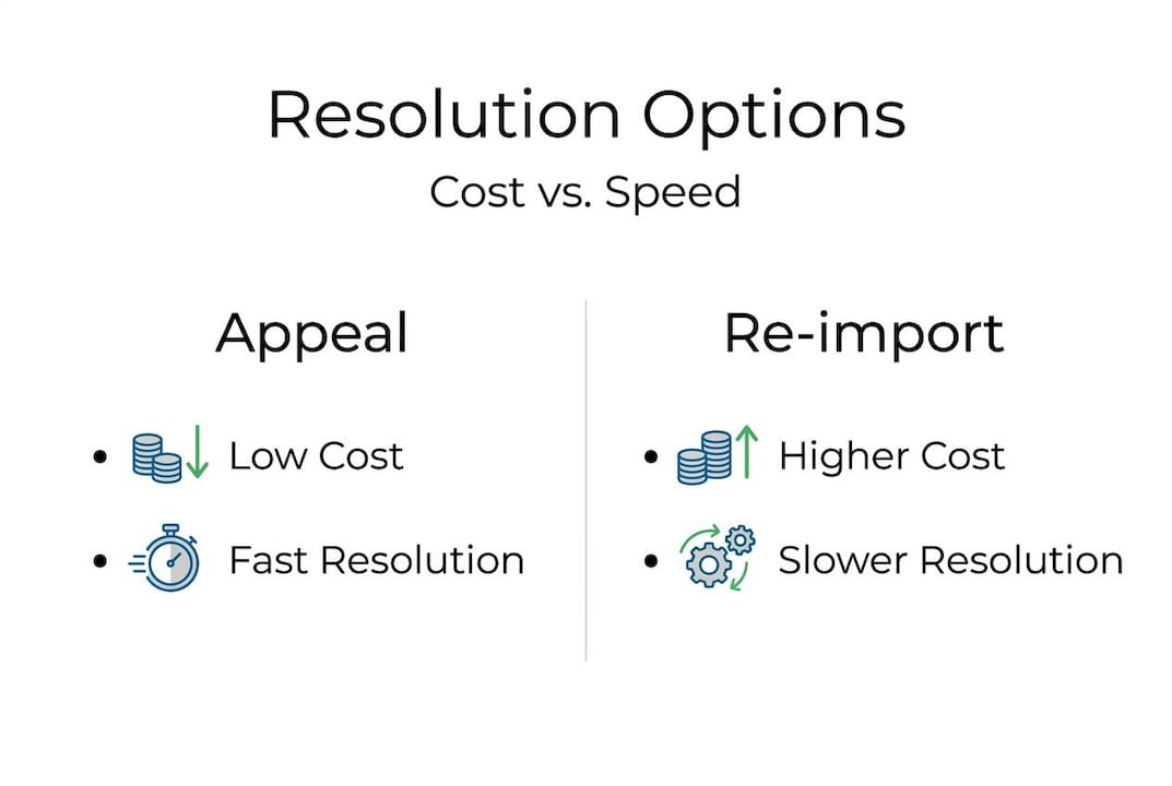 Infographic comparing resolution options for shipment rejection