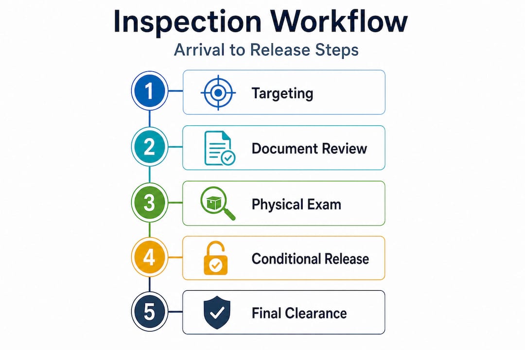 Infographic outlining customs inspection workflow steps