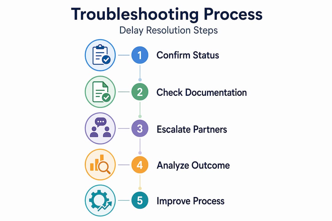 Infographic showing troubleshooting steps for shipping delays