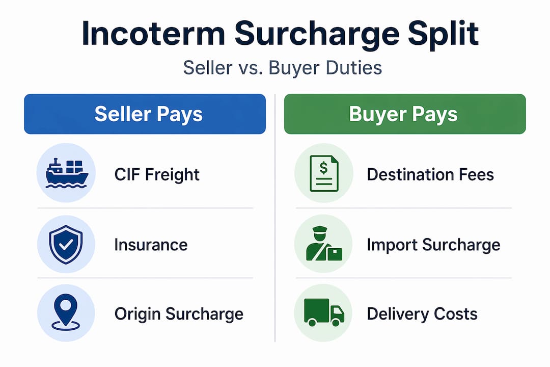 Infographic comparing seller and buyer surcharge duties