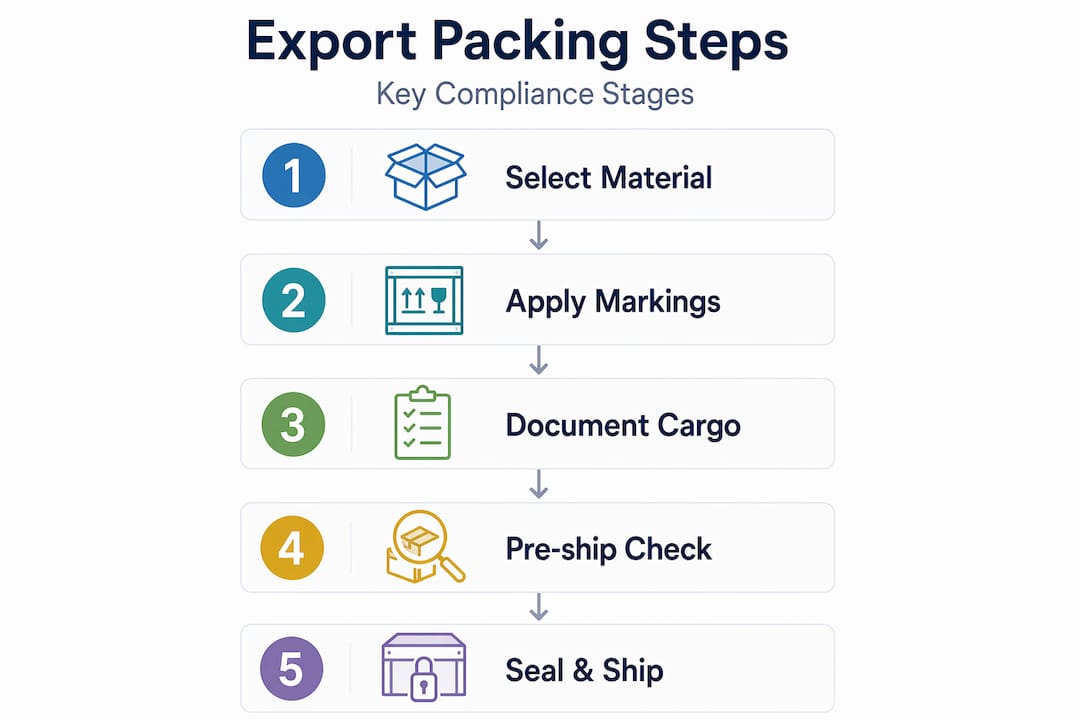 Infographic showing export packing compliance steps