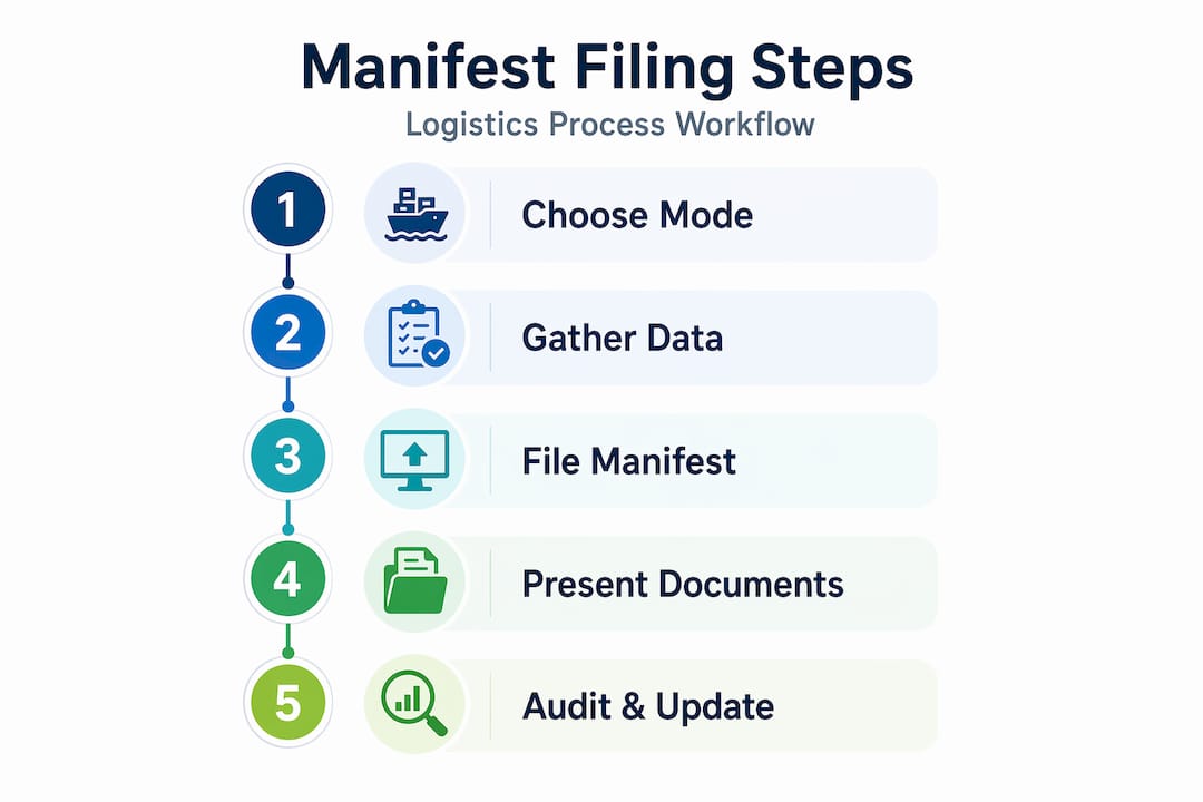 Vertical infographic showing manifest filing workflow