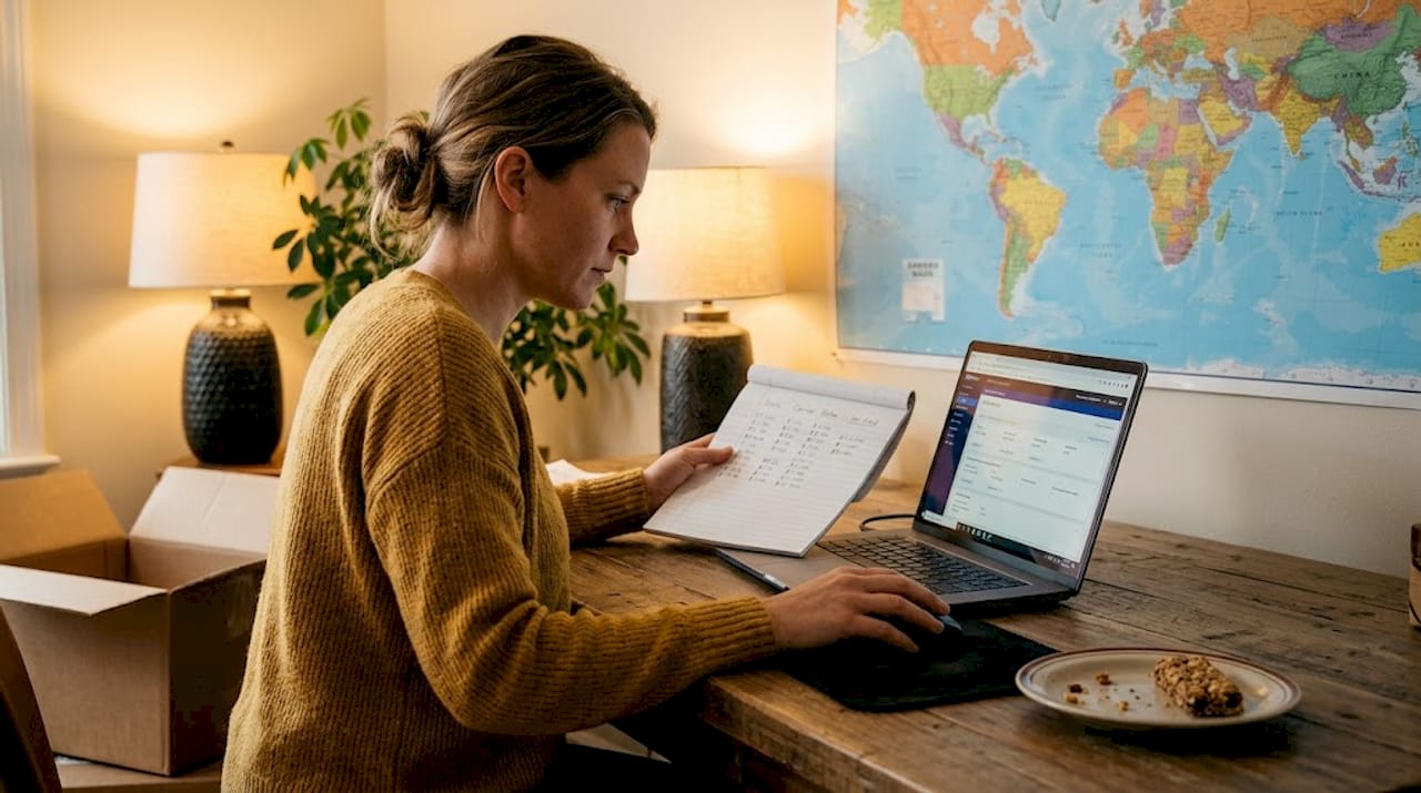 Freight broker comparing carrier options at desk