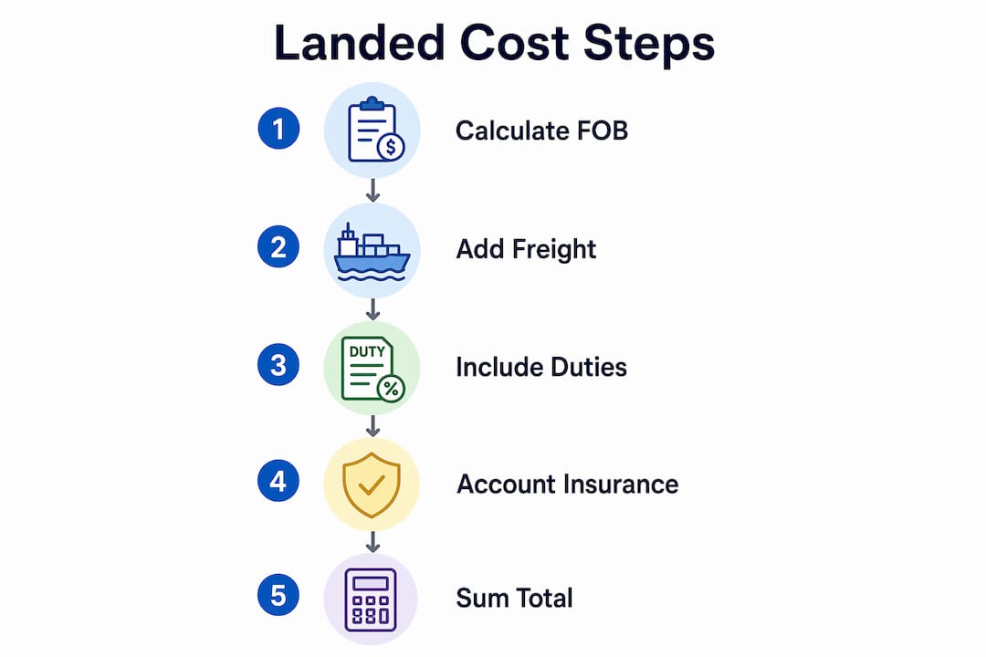 Infographic illustrating landed cost calculation steps